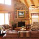 Great room with fireplace and vaulted ceiling in cabin 821 (Tranquil Times) at Eagles Ridge Resort at Pigeon Forge, Tennessee.
