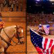 Audience members are invited to pet the horses following the show at the Dixie Stampede in Pigeon Forge, Tennessee