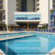 the pool reflecting the strong architectural lines of the Hilton beach resort in Myrtle Beach