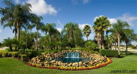 Beautiful Pond and Waterfall at Mystic Dunes Resort & Golf Club in Orlando, Florida.