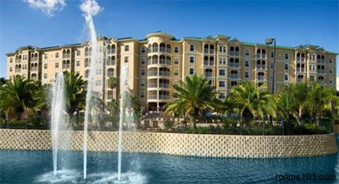 Panoramic View with Water Fountains at Mystic Dunes Resort & Golf Club in Orlando, Florida.