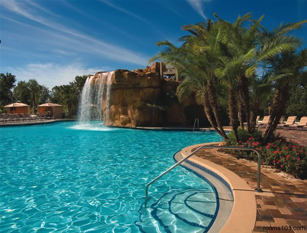 Water Park View with Palms at Mystic Dunes Resort & Golf Club in Orlando, Florida.