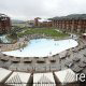 Aerial view of the resort and pool at the Wilderness Stone Hill Lodge in Pigeon Forge Tennessee.